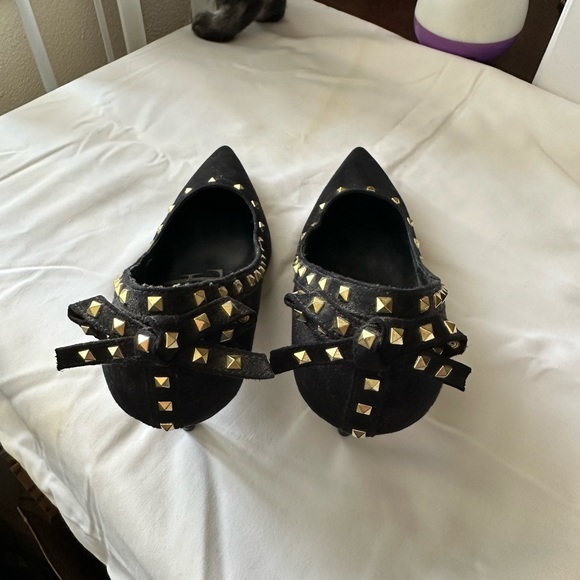 ELLE Size 8 Black Gold Stud Pointed-toe high heel - Picture 4 of 7